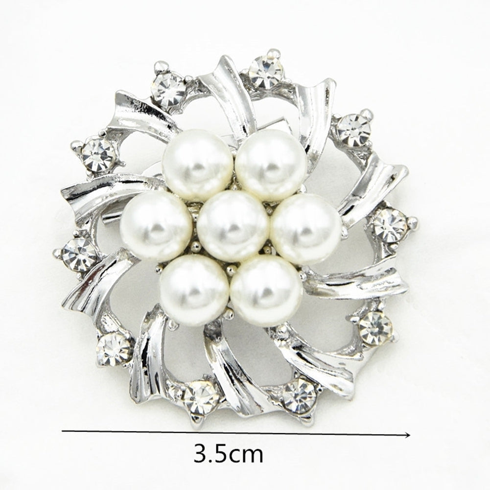 Woman Fashion Faux Pearl Rhinestone Inlaid Flower Brooch Pin Cardigan Shawl Clip Image 8