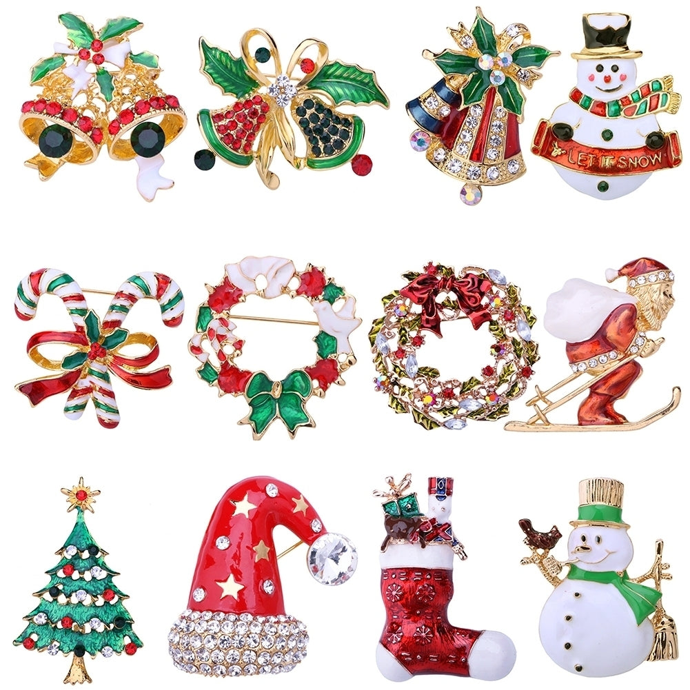 Christmas Tree Santa Snowman Rhinestone Inlaid Brooch Pin Shirt Collar Breastpin Image 1