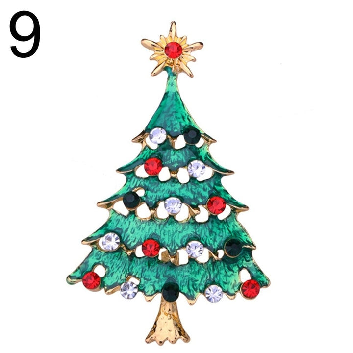 Christmas Tree Santa Snowman Rhinestone Inlaid Brooch Pin Shirt Collar Breastpin Image 12