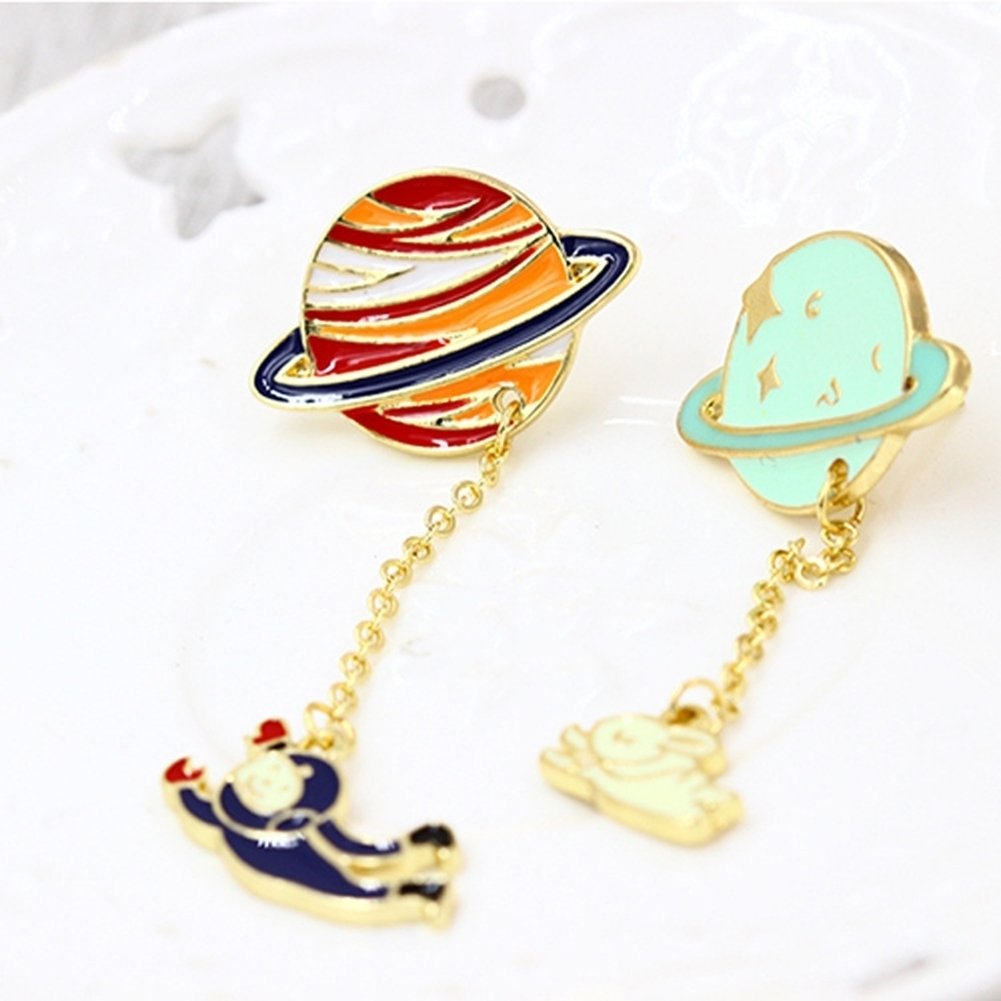 Unisex Enamel Spaceman Planet Rabbit Charm Brooch Pin Collar Bag Badge Clip Image 4