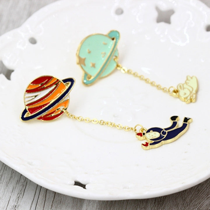 Unisex Enamel Spaceman Planet Rabbit Charm Brooch Pin Collar Bag Badge Clip Image 4