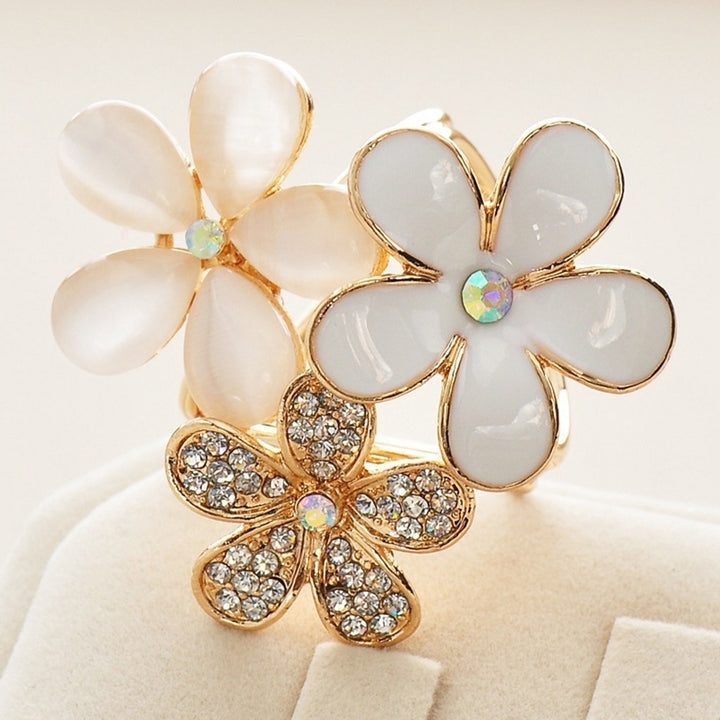 Women Shiny Rhinestone Inlaid Flower Scarf Ring Clip Holder Brooch Pin Buckle Image 6