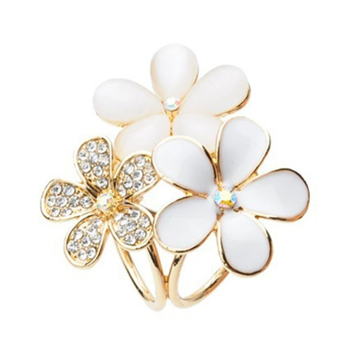 Women Shiny Rhinestone Inlaid Flower Scarf Ring Clip Holder Brooch Pin Buckle Image 1