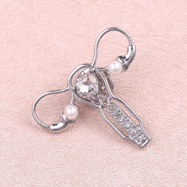 Faux Pearl Rhinestone Inlaid Organ Uterus Shaped Doctor Nurse Brooch Pin Gift Image 3