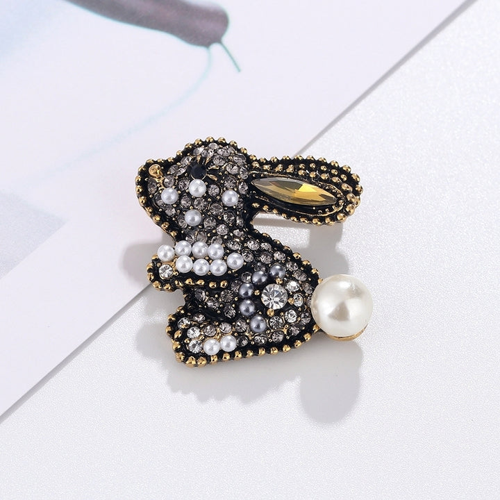 Cute Rabbit Faux Pearl Rhinestone Inlaid Brooch Pin Women Shirt Collar Badge Image 4