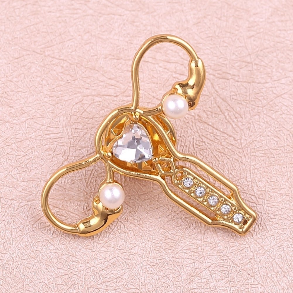 Faux Pearl Rhinestone Inlaid Organ Uterus Shaped Doctor Nurse Brooch Pin Gift Image 4