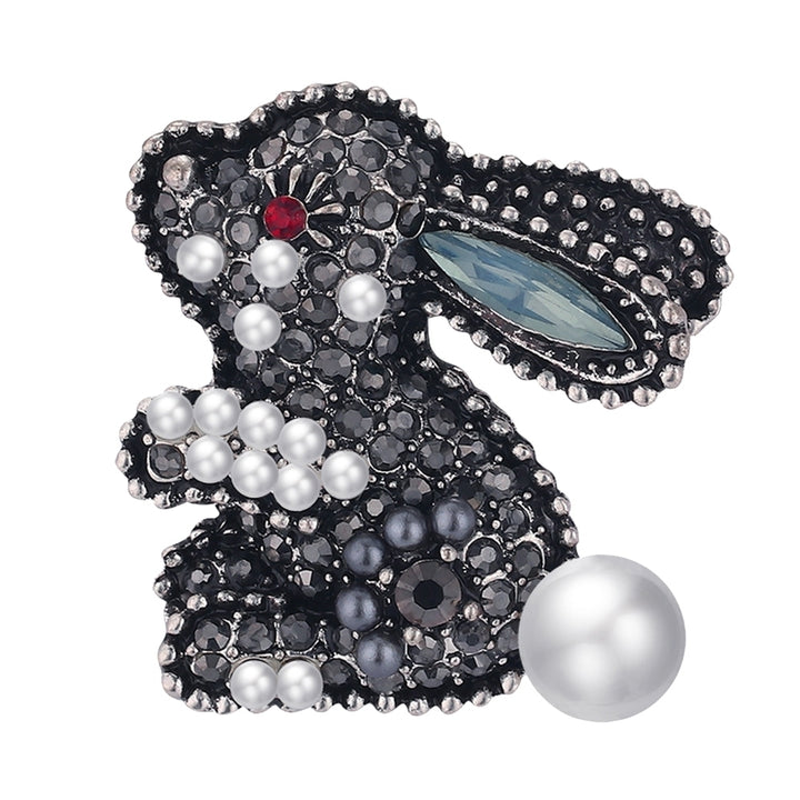 Cute Rabbit Faux Pearl Rhinestone Inlaid Brooch Pin Women Shirt Collar Badge Image 7