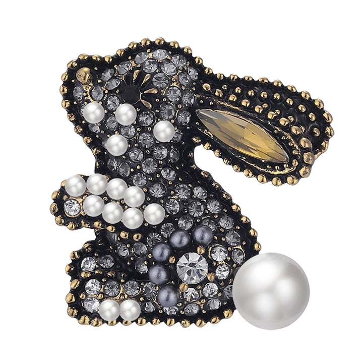 Cute Rabbit Faux Pearl Rhinestone Inlaid Brooch Pin Women Shirt Collar Badge Image 8