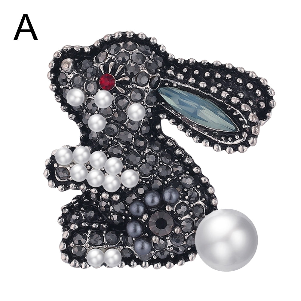 Cute Rabbit Faux Pearl Rhinestone Inlaid Brooch Pin Women Shirt Collar Badge Image 9