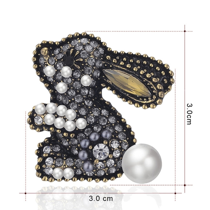 Cute Rabbit Faux Pearl Rhinestone Inlaid Brooch Pin Women Shirt Collar Badge Image 11