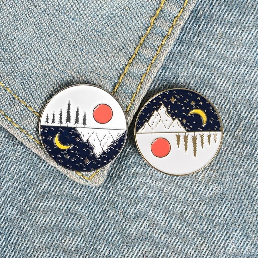 Unisex Cute Moon Sun Enamel Round Shape Brooch Pin Jacket Collar Bag Badge Gift Image 1