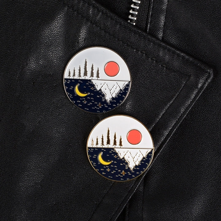 Unisex Cute Moon Sun Enamel Round Shape Brooch Pin Jacket Collar Bag Badge Gift Image 2