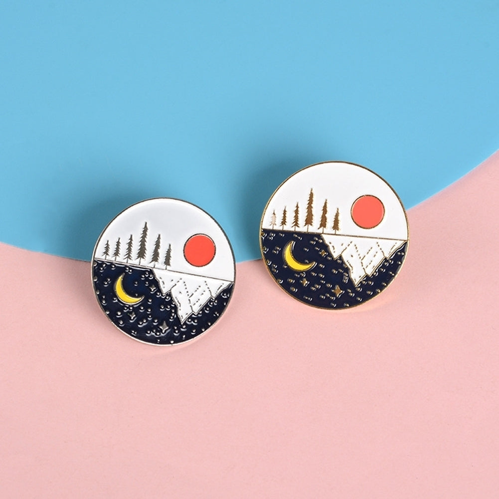 Unisex Cute Moon Sun Enamel Round Shape Brooch Pin Jacket Collar Bag Badge Gift Image 3