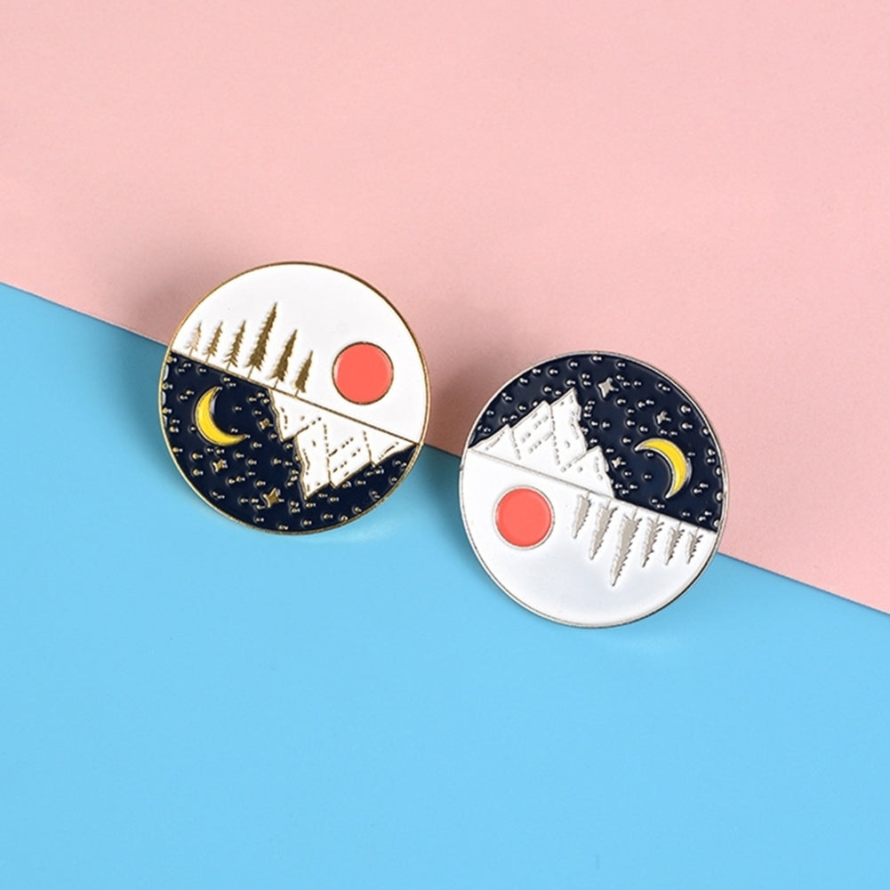 Unisex Cute Moon Sun Enamel Round Shape Brooch Pin Jacket Collar Bag Badge Gift Image 4