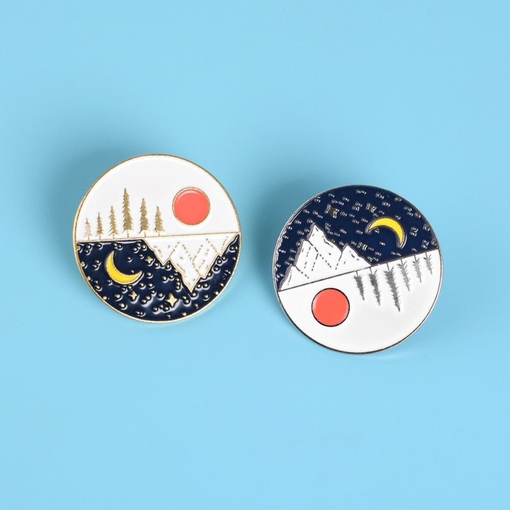 Unisex Cute Moon Sun Enamel Round Shape Brooch Pin Jacket Collar Bag Badge Gift Image 4