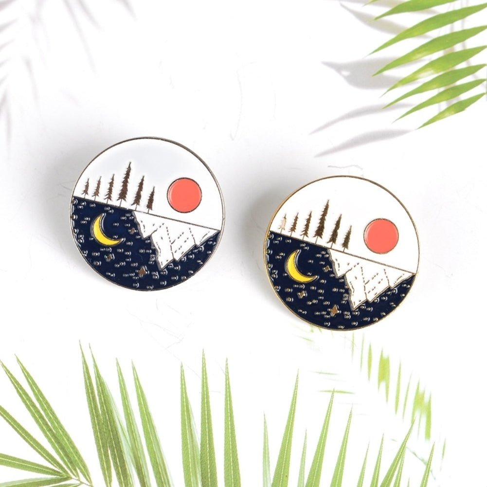 Unisex Cute Moon Sun Enamel Round Shape Brooch Pin Jacket Collar Bag Badge Gift Image 9