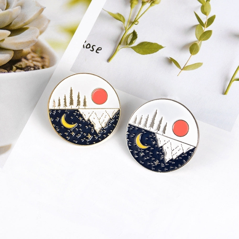 Unisex Cute Moon Sun Enamel Round Shape Brooch Pin Jacket Collar Bag Badge Gift Image 10