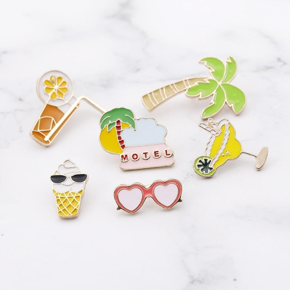 Unisex Coconut Tree Orange Juice Glasses Ice Cream Enamel Brooch Pin Bag Badge Image 2