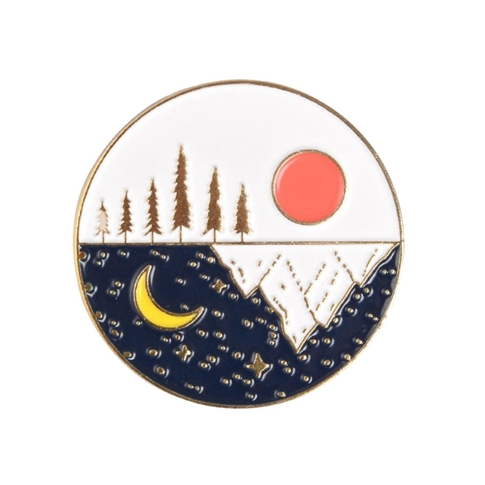 Unisex Cute Moon Sun Enamel Round Shape Brooch Pin Jacket Collar Bag Badge Gift Image 1