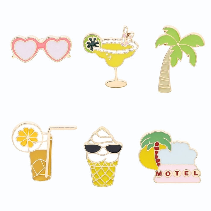 Unisex Coconut Tree Orange Juice Glasses Ice Cream Enamel Brooch Pin Bag Badge Image 4