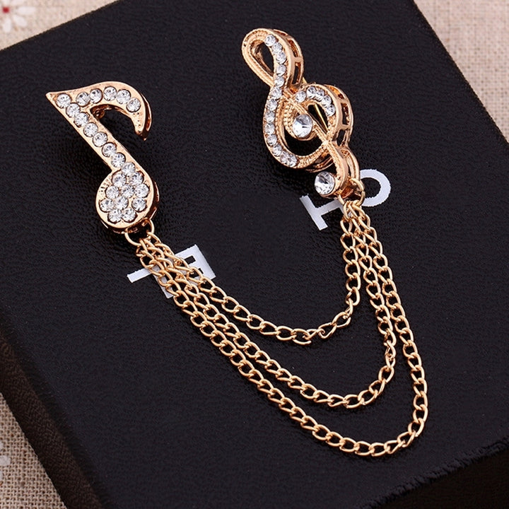 Unisex Rhinestone Musical Note Chain Tassel Brooch Pin Lapel Badge Shawl Jewelry Image 3