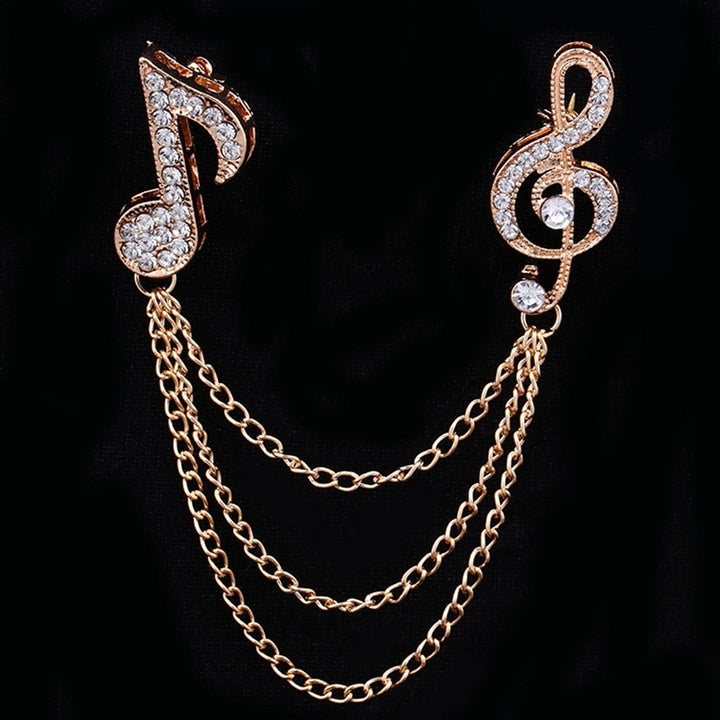 Unisex Rhinestone Musical Note Chain Tassel Brooch Pin Lapel Badge Shawl Jewelry Image 4