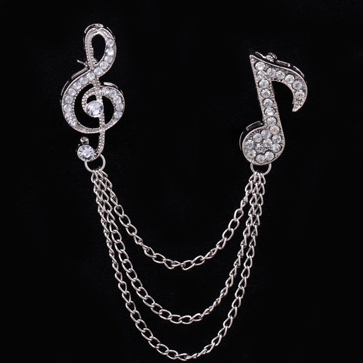 Unisex Rhinestone Musical Note Chain Tassel Brooch Pin Lapel Badge Shawl Jewelry Image 4