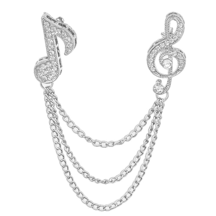 Unisex Rhinestone Musical Note Chain Tassel Brooch Pin Lapel Badge Shawl Jewelry Image 1