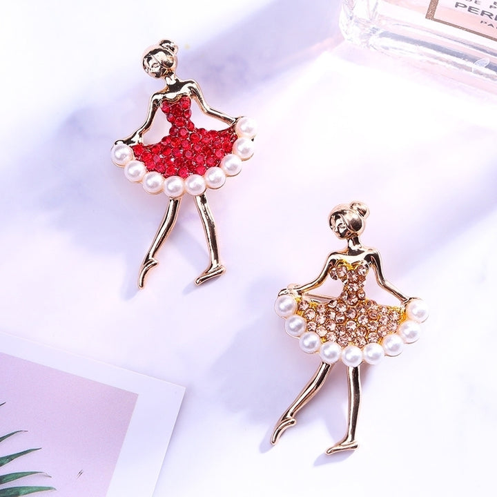 Women Rhinestone Faux Pearl Inlaid Dancing Girl Brooch Pin Cardigan Accessory Image 2