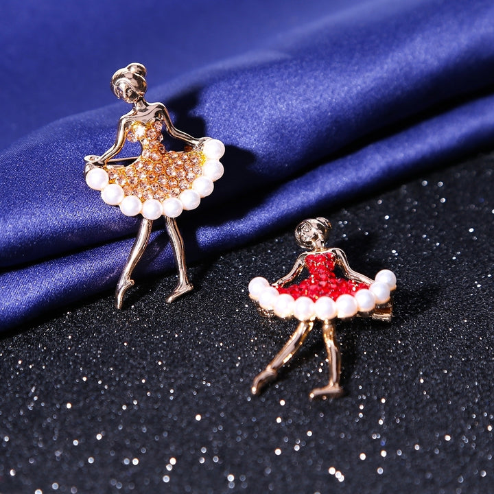 Women Rhinestone Faux Pearl Inlaid Dancing Girl Brooch Pin Cardigan Accessory Image 3