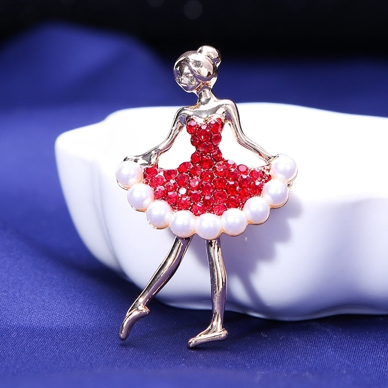 Women Rhinestone Faux Pearl Inlaid Dancing Girl Brooch Pin Cardigan Accessory Image 4