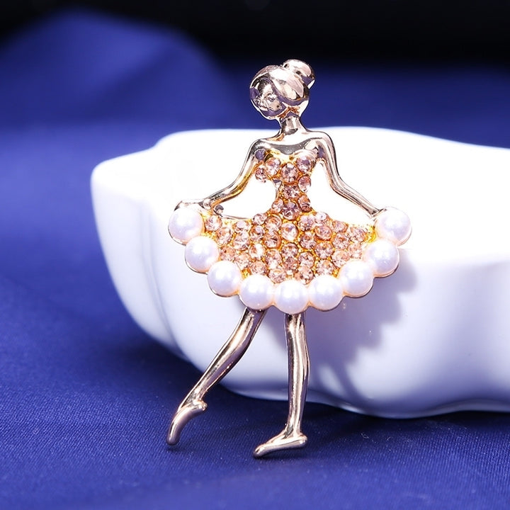 Women Rhinestone Faux Pearl Inlaid Dancing Girl Brooch Pin Cardigan Accessory Image 4