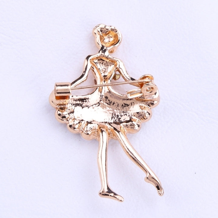 Women Rhinestone Faux Pearl Inlaid Dancing Girl Brooch Pin Cardigan Accessory Image 6