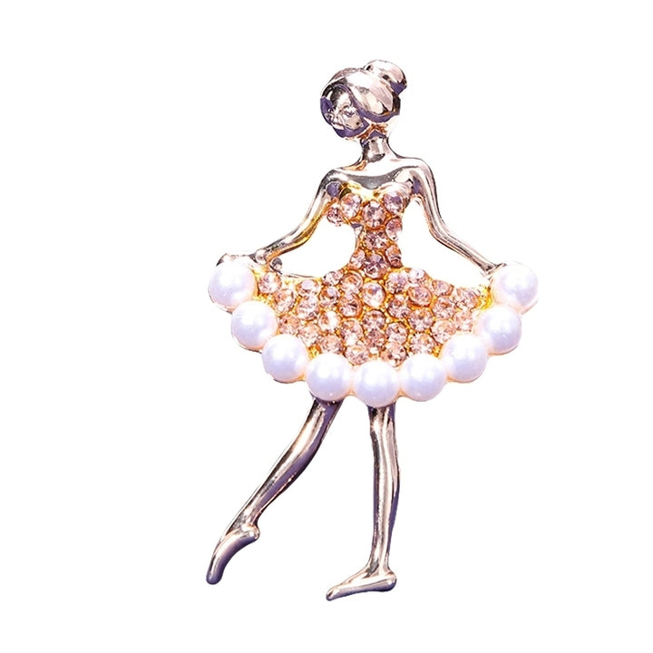 Women Rhinestone Faux Pearl Inlaid Dancing Girl Brooch Pin Cardigan Accessory Image 7