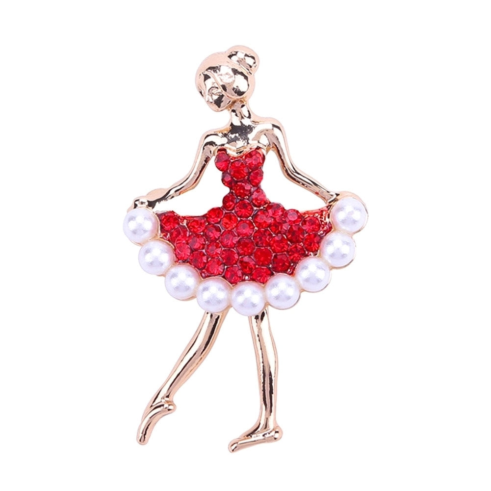 Women Rhinestone Faux Pearl Inlaid Dancing Girl Brooch Pin Cardigan Accessory Image 8