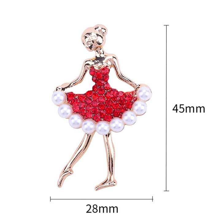 Women Rhinestone Faux Pearl Inlaid Dancing Girl Brooch Pin Cardigan Accessory Image 9