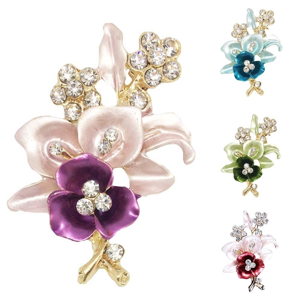 Elegant Women Rhinestone Flower Enamel Brooch Pin Cardigan Scarf Corsage Jewelry Image 1