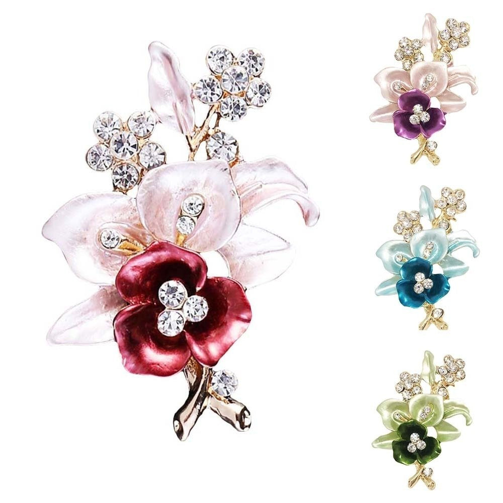 Elegant Women Rhinestone Flower Enamel Brooch Pin Cardigan Scarf Corsage Jewelry Image 2