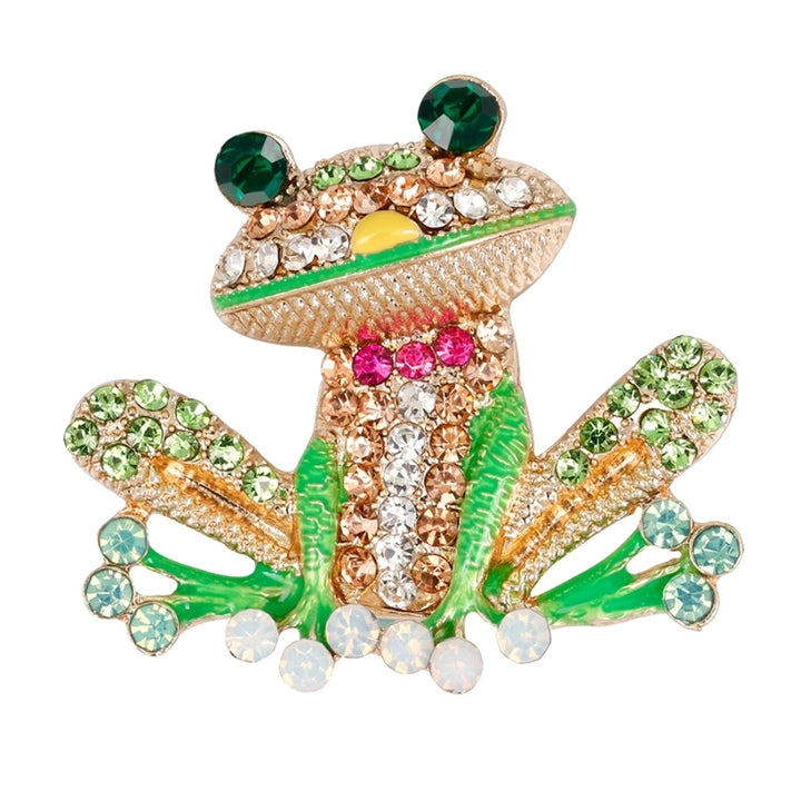 Cute Women Rhinestone Inlaid Frog Enamel Animal Brooch Shirt Collar Badge Decor Image 1