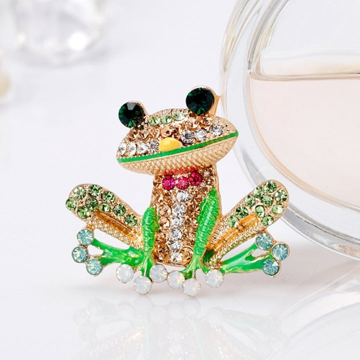 Cute Women Rhinestone Inlaid Frog Enamel Animal Brooch Shirt Collar Badge Decor Image 2