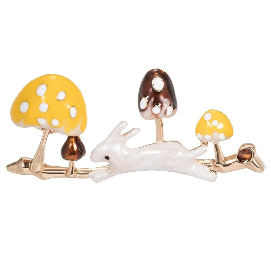 Cute Unisex Running Rabbit Mushroom Enamel Animal Plant Brooch Pin Lapel Badge Image 1