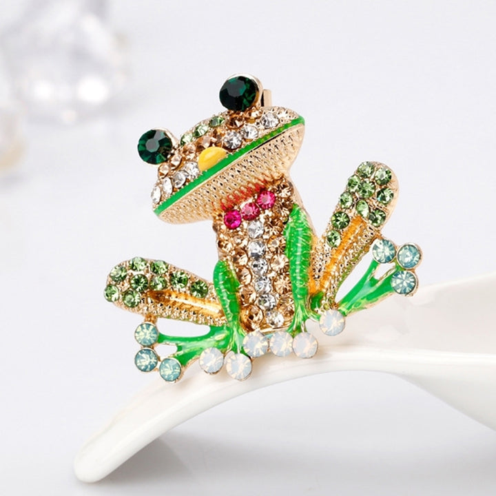 Cute Women Rhinestone Inlaid Frog Enamel Animal Brooch Shirt Collar Badge Decor Image 4