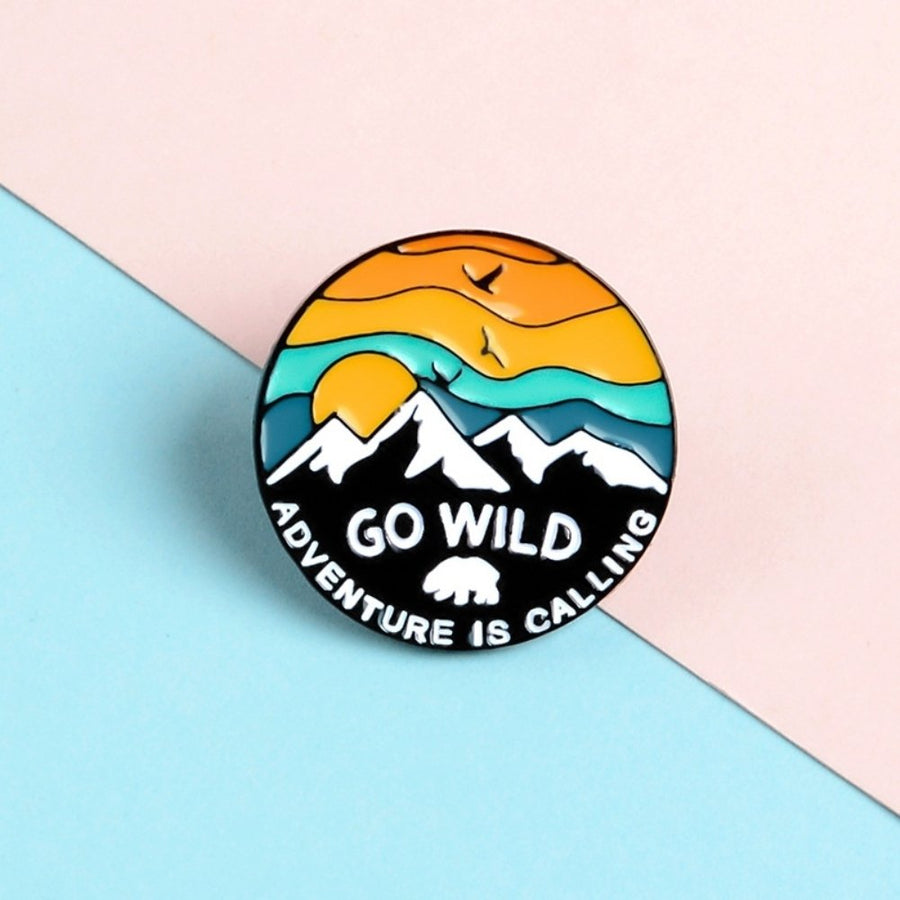 Unisex GO WILD Sunset Snow Mountain Bird Enamel Brooch Pin Jacket Bag Badge Image 1