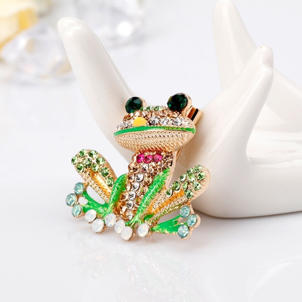 Cute Women Rhinestone Inlaid Frog Enamel Animal Brooch Shirt Collar Badge Decor Image 6