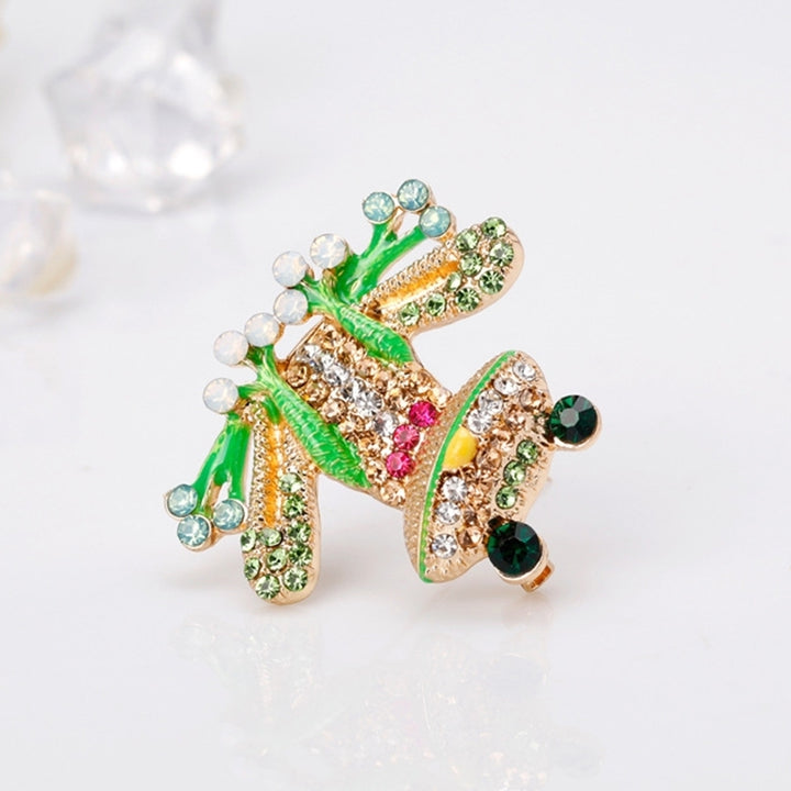 Cute Women Rhinestone Inlaid Frog Enamel Animal Brooch Shirt Collar Badge Decor Image 7