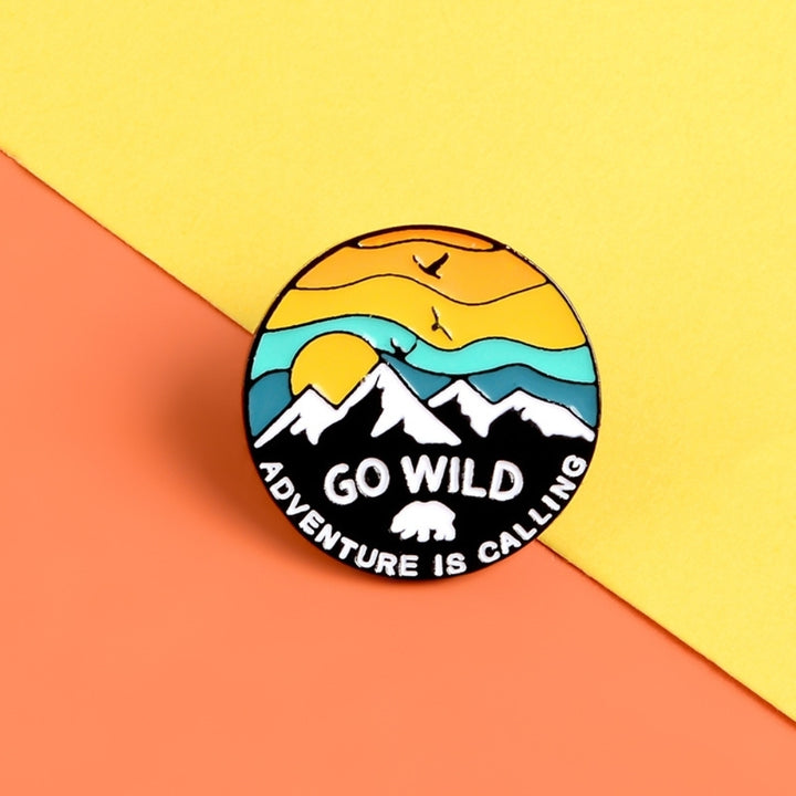 Unisex GO WILD Sunset Snow Mountain Bird Enamel Brooch Pin Jacket Bag Badge Image 3