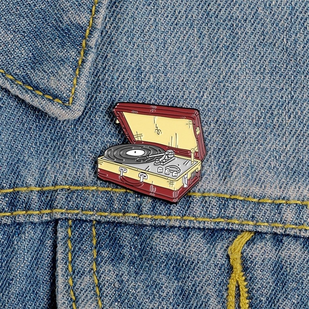 Unisex Suitcase Vinyl Record Player Enamel Brooch Pin Denim Jacket Badge Jewelry Image 1