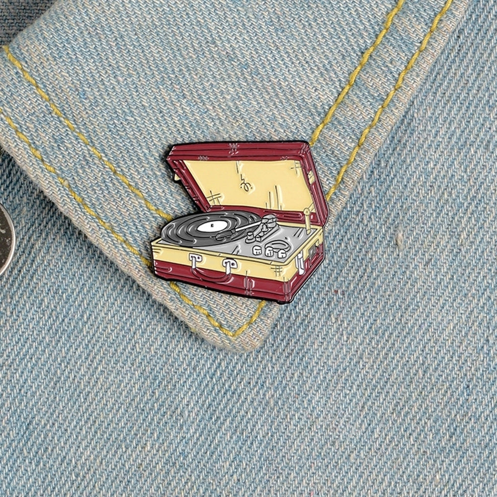 Unisex Suitcase Vinyl Record Player Enamel Brooch Pin Denim Jacket Badge Jewelry Image 2