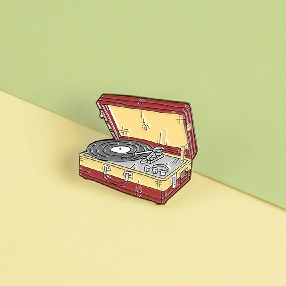 Unisex Suitcase Vinyl Record Player Enamel Brooch Pin Denim Jacket Badge Jewelry Image 3