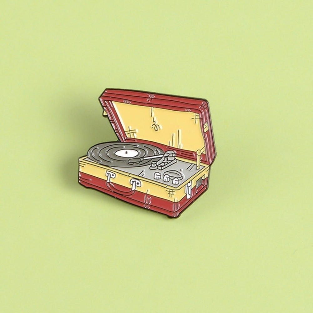 Unisex Suitcase Vinyl Record Player Enamel Brooch Pin Denim Jacket Badge Jewelry Image 4